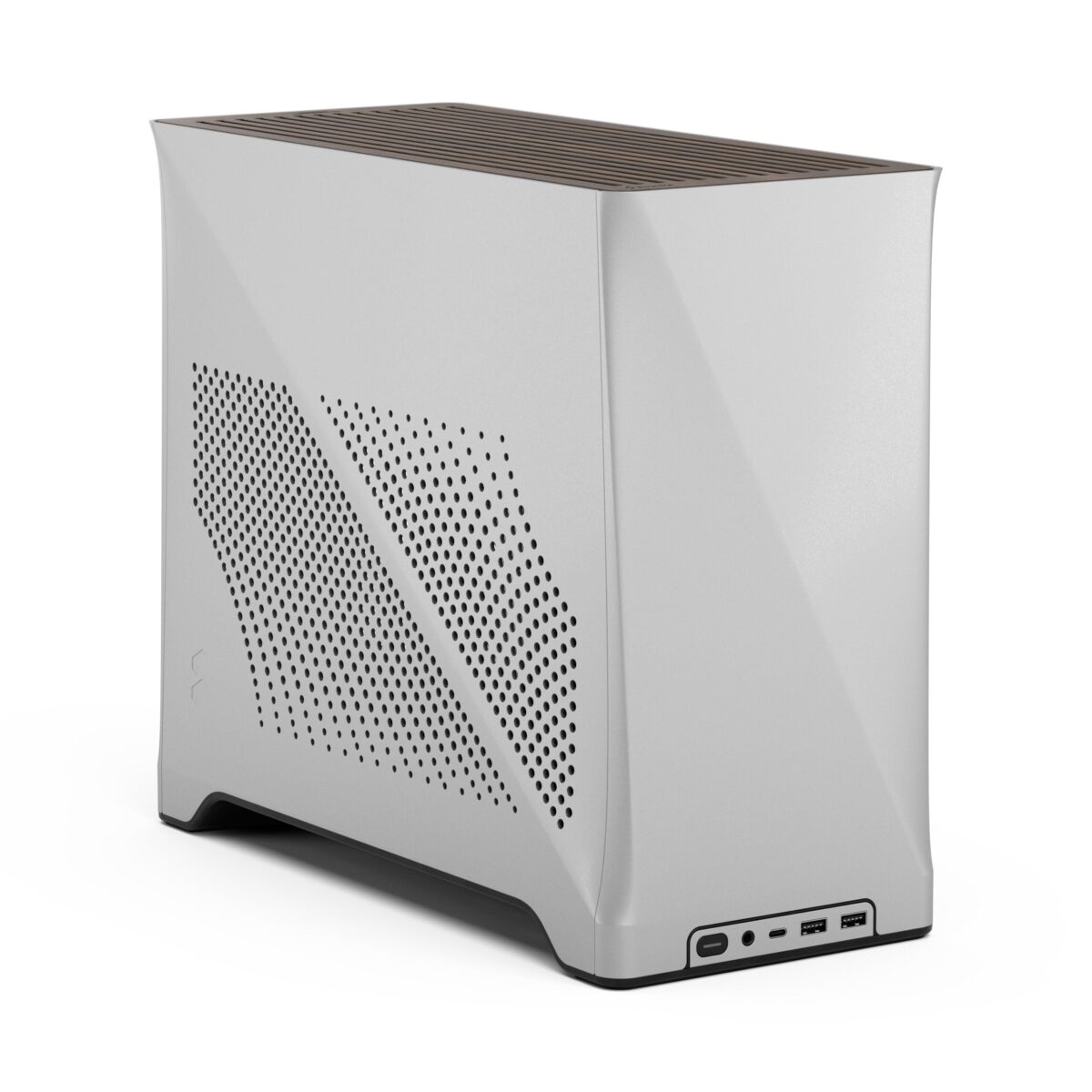 Fractal Era 2 Silver Mini-ITX PC Case With Anodized Aluminum Body, Walnut Top Panel, PCIe 4.0 Riser, 280 Mm AIO Support, Dual Aspect PWM Fans, 4×2.5-Inch Drive Mounts, 3-Slot GPU Compatibility ~ FD-C-ERA2N-01