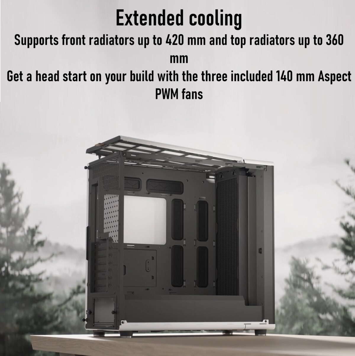 FD-C-NOR1X-04 Fractal North XL Mid-Tower CASE CHALK WHITE CLEAR TINT Fractal North XL Chalk White TG Clear PC Case – Tempered Glass Side Panel, E-ATX Support, 420 mm Radiator Capacity, 413 mm GPU Clearance, 3× 140 mm Aspect PWM Fans, Mesh Top & Wood Front Design ~ FD-C-NOR1X-04