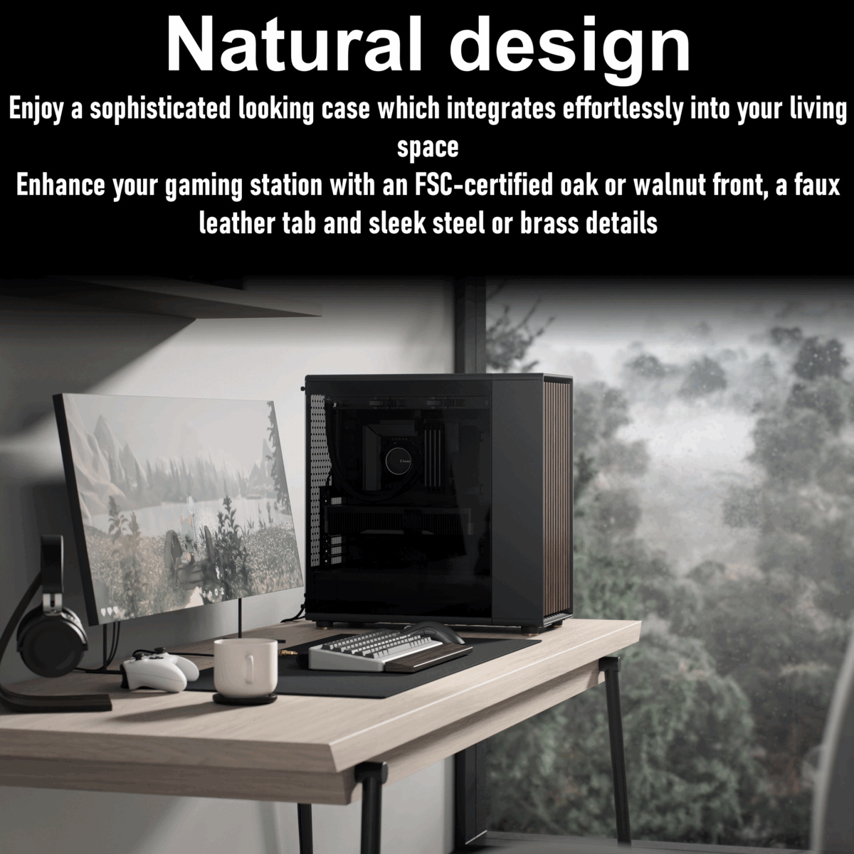 FD-C-NOR1X-02 Fractal North XL Mid-Tower GAMING CASE CHARCOAL DARK TINT Fractal North XL Charcoal Black TG Dark PC Case – Tempered Glass Side Panel , E-ATX Support, 420 mm Radiator Capacity, 413 mm GPU Clearance, 3× 140 mm Aspect PWM Fans, Premium Mesh & Wood Design ~ FD-C-NOR1X-02