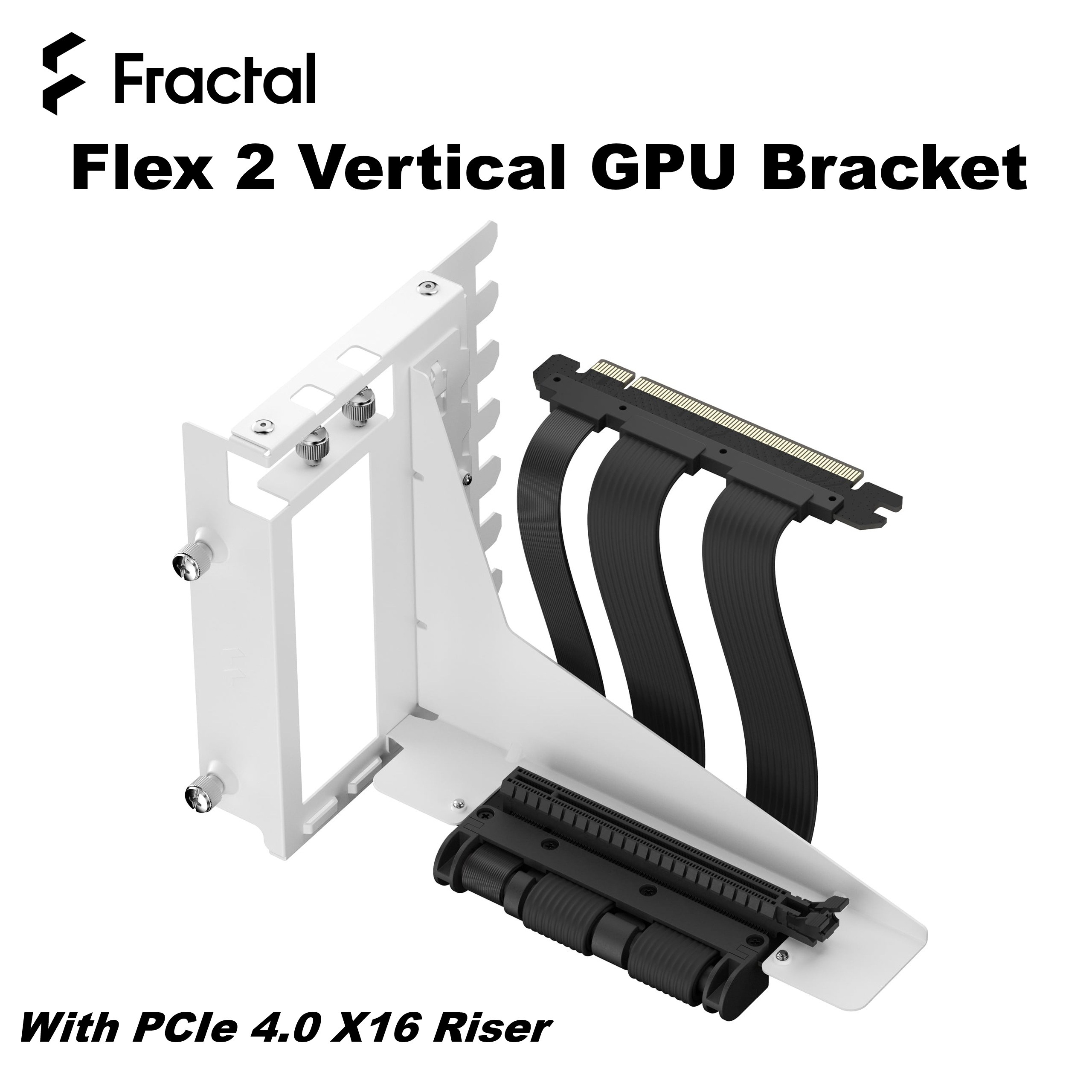 Fractal Flex 2 Vertical GPU Bracket With PCIe 4.0 X16 Riser, 195mm Cable, 4-Slot GPU Support, Bridgeless ATX Case Compatibility | WHITE ~ FD-A-FLX2-002