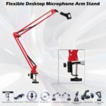 Flexible Desktop Microphone Arm Stand With Dual 35cm Arms, 360° Rotation, Desk Clamp Mount, Vibration Reduction Design, Metal Construction, Supports Microphones Up To 500g | RED