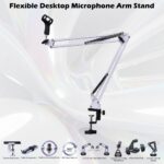 Flexible Desktop Microphone Arm Stand With Dual 35cm Arms, 360° Rotation, Desk Clamp Mount, Vibration Reduction Design, Metal Construction, Supports Microphones Up To 500g | WHITE