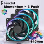 FD-F-MR1-1403 FRACTAL DESIGN MOMENTUM 14 ARGB 140MM PWM 3 PACK FANS Fractal Momentum 14 RGB 3-Pack High-Airflow 140mm Fans With ARGB Gen 2 Lighting, LCP Blades, FDB Bearing, PWM Control, Zero RPM Mode, High Static Pressure And Low Noise ~ Black FD-F-MR1-1403