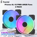 Fractal Prisma AL18 RGB PWM 2-Pack  High-Airflow 180mm ARGB Fans With LLS Bearings, PWM 300–1200 RPM Range, Uniform Glow Ring, High Static Pressure And Wide Compatibility | Black ~ FD-FAN-PRI-AL18-PWM-2P