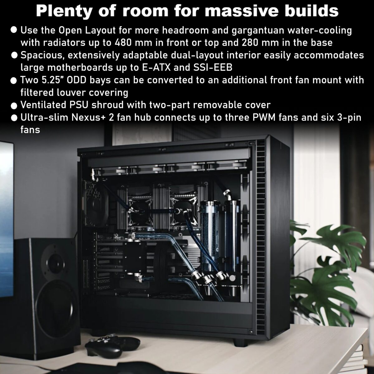 FD-C-DEF7X-01 FRACTAL DESIGN DEFINE 7 XL BLACK FULL TOWER GAMING CASE Fractal Design Define 7 XL Black Solid Full Tower Case With Dual-Layout Interior, E-ATX Compatibility, 18-Drive Storage Support, Massive Cooling Flexibility, Sound-Damped Panels , For Ai Gaming ,  Double Processor , Double Optical Drive,  Server Build 
