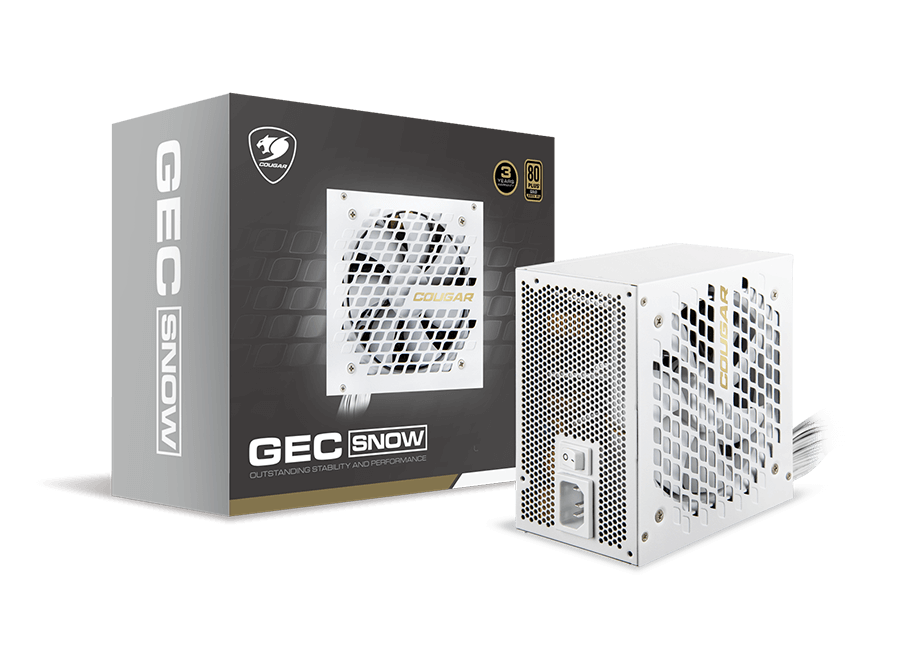 Cougar GEC Snow 750 Gold PSU – High-Efficiency 80Plus 230V EU Power, DC-To-DC Stability, Ultra-Silent 120mm Fan, Single 12V Rail, PCIe 4.0 Support, Full Protections, White Compact Design