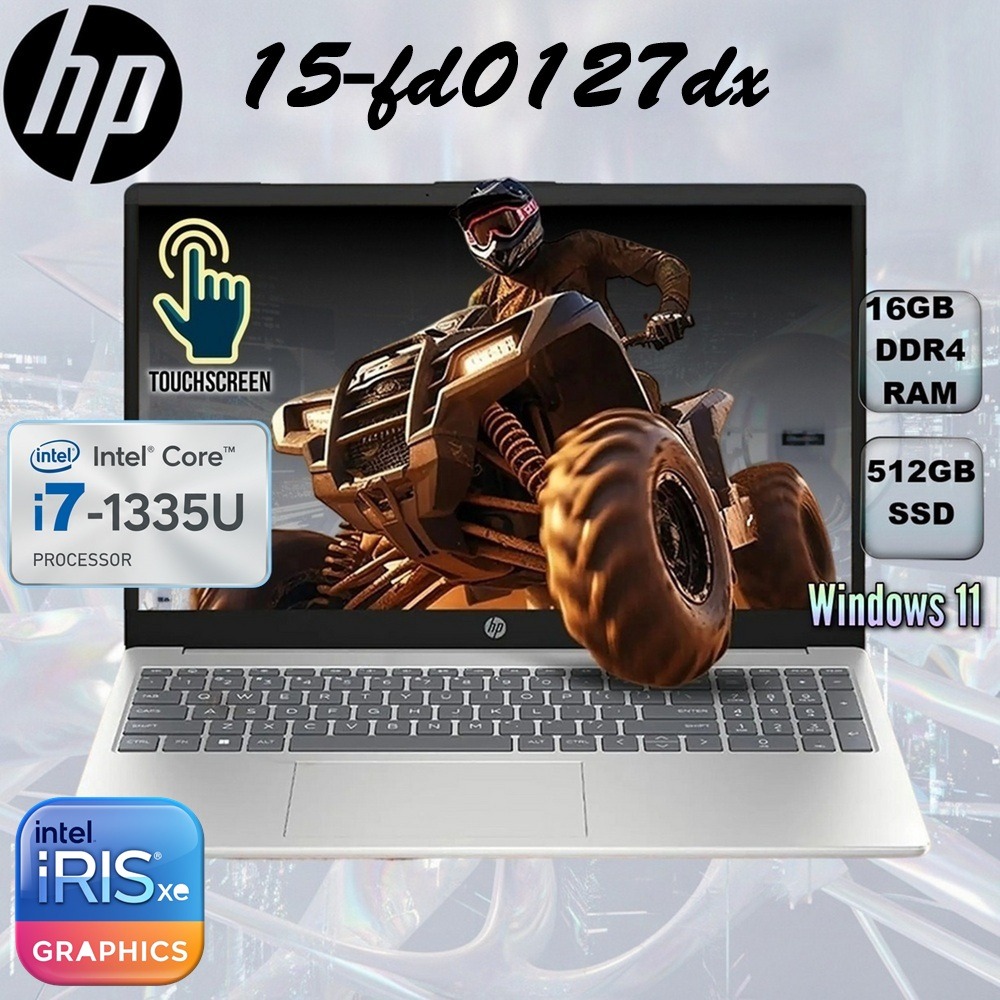HP 15-fd0127dx : Intel® Core i7-1355U | 16GB DDR4 RAM ;  512GB NVMe SSD | 15.6 inch FHD IPS Touch Display |Intel® Iris® Xe Graphics | Windows 11 | Natural Silver 