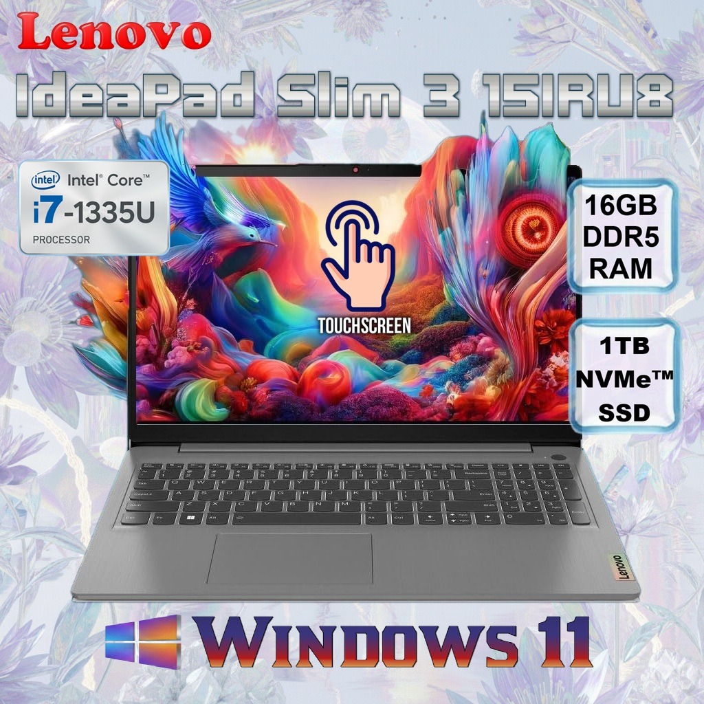LENOVO IdeaPad Slim 3 15IRU8 Intel® Core i7-1355U | 16GB DDR5 RAM ; 1TB SSD NVMe® | 15.6" FHD IPS Touch Display | Intel® UHD Graphics |  Windows 11 | Arctic Grey
