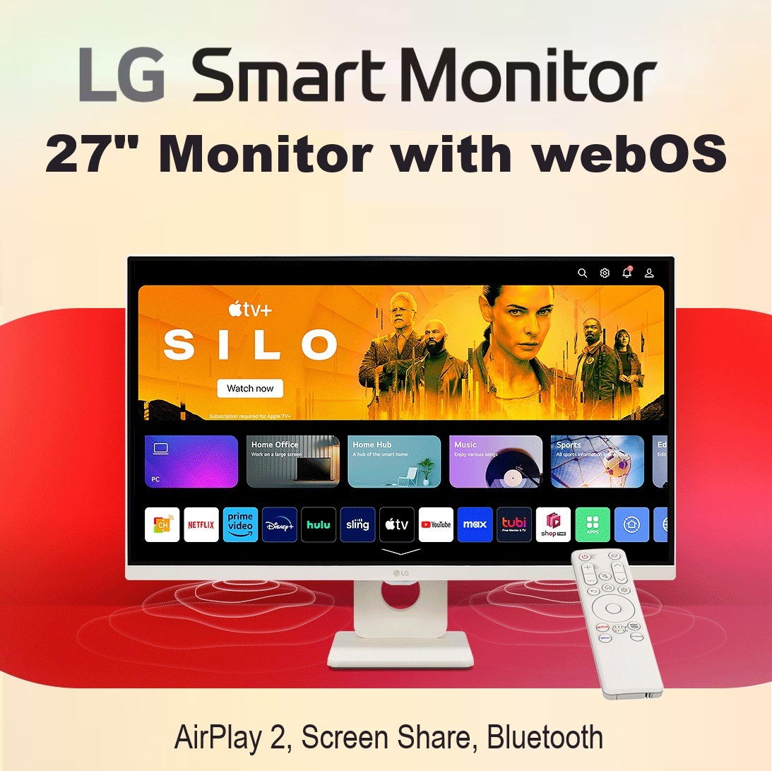 LG  27-Inch Smart FHD IPS Computer Monitor With webOS 23 , 100Hz, Built-in Speaker, sRGB 99%, Airplay, Bluetooth, Screen Share, AirPlay 2, Bluetooth, Remote Control | WHITE ~ 27U511SA-W