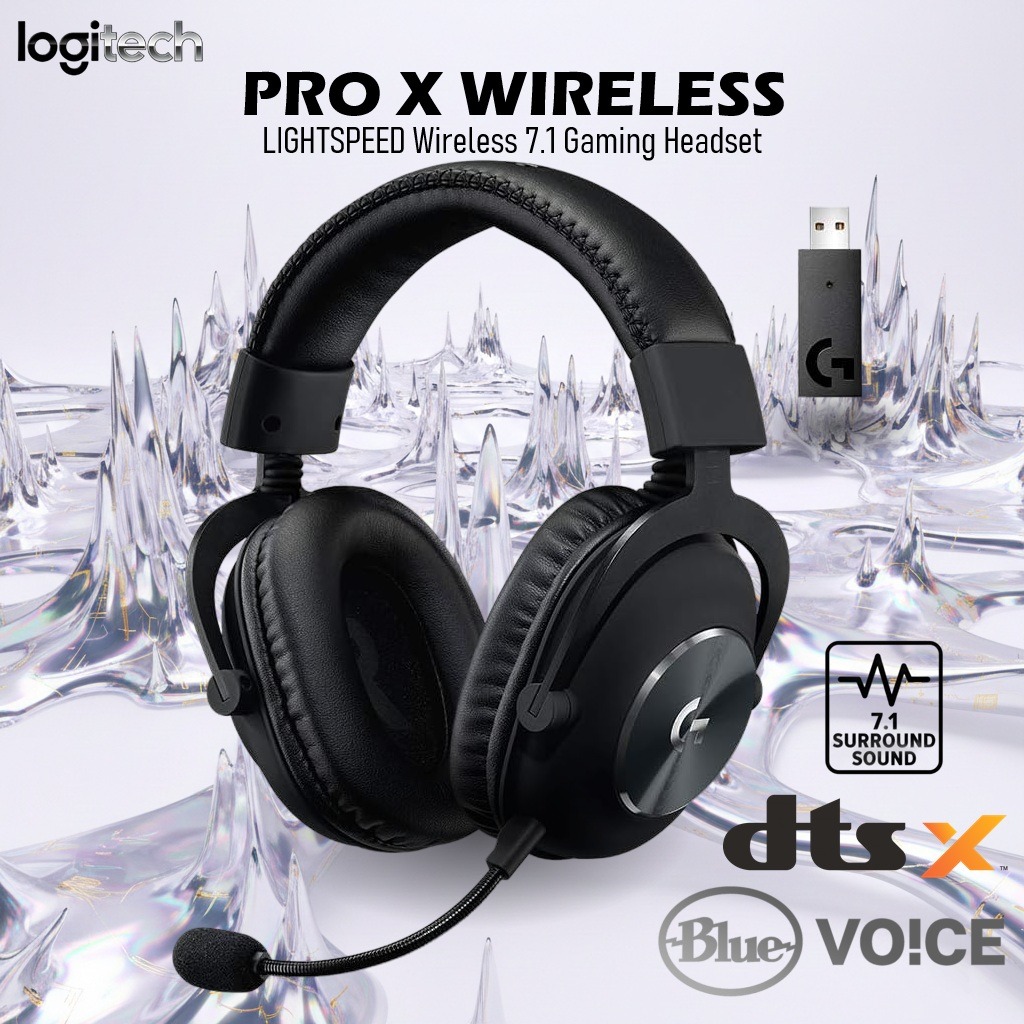 981-000908 LOGITECH G PRO X WIRELESS HEADSET LIGHT SPEED Logitech G Pro X Wireless Lightspeed Gaming Headset With 7.1 DTS Surround, Pro-G 50mm Drivers, Blue VO!CE Mic, 20h Battery, Memory Foam Pads, USB Wireless Adapter, And Durable Steel-Aluminum Build | BLACK ~ 981-000908