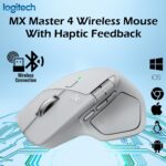 Logitech MX Master 4 Wireless Mouse With Haptic Feedback, MagSpeed Scroll Wheel, 8K DPI Darkfield Sensor, Bluetooth LE, USB-C Logi Bolt, Multi-Device Support | Pale Gray