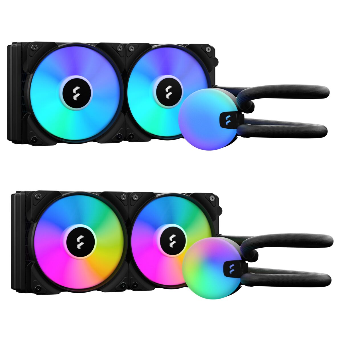 Fractal Lumen S24 RGB V2  ARGB Liquid Cooler With Six Addressable LEDs, Copper Cold Plate, Dual Aspect 12 RGB PWM Fans, Dark Stealth Mode, 400mm Tubes, And Wide Intel/AMD Socket Support | BLACK ~ FD-W-L1-S2412