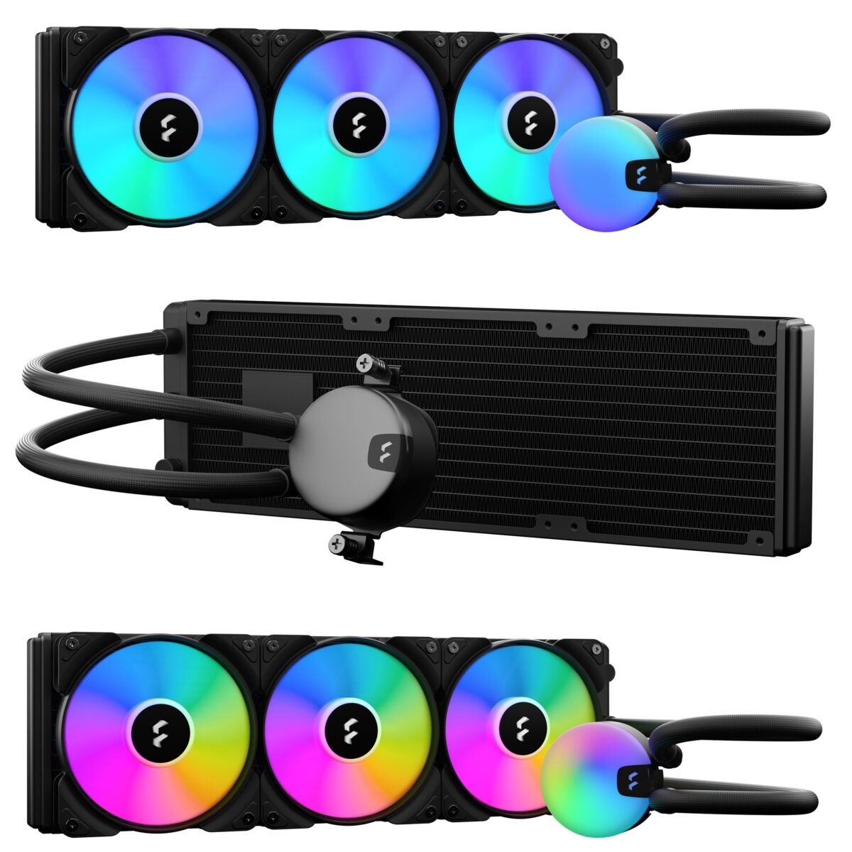 Fractal Lumen S36 RGB V2 AIO Liquid Cooler – 360mm Radiator, Triple Aspect 12 RGB PWM Fans, Six-LED ARGB Pump, Dark Stealth Mode, Rotatable Top, Pre-Applied Paste, LGA 1851/1700 & AM5 Support | BLACK ~ FD-W-L1-S3612