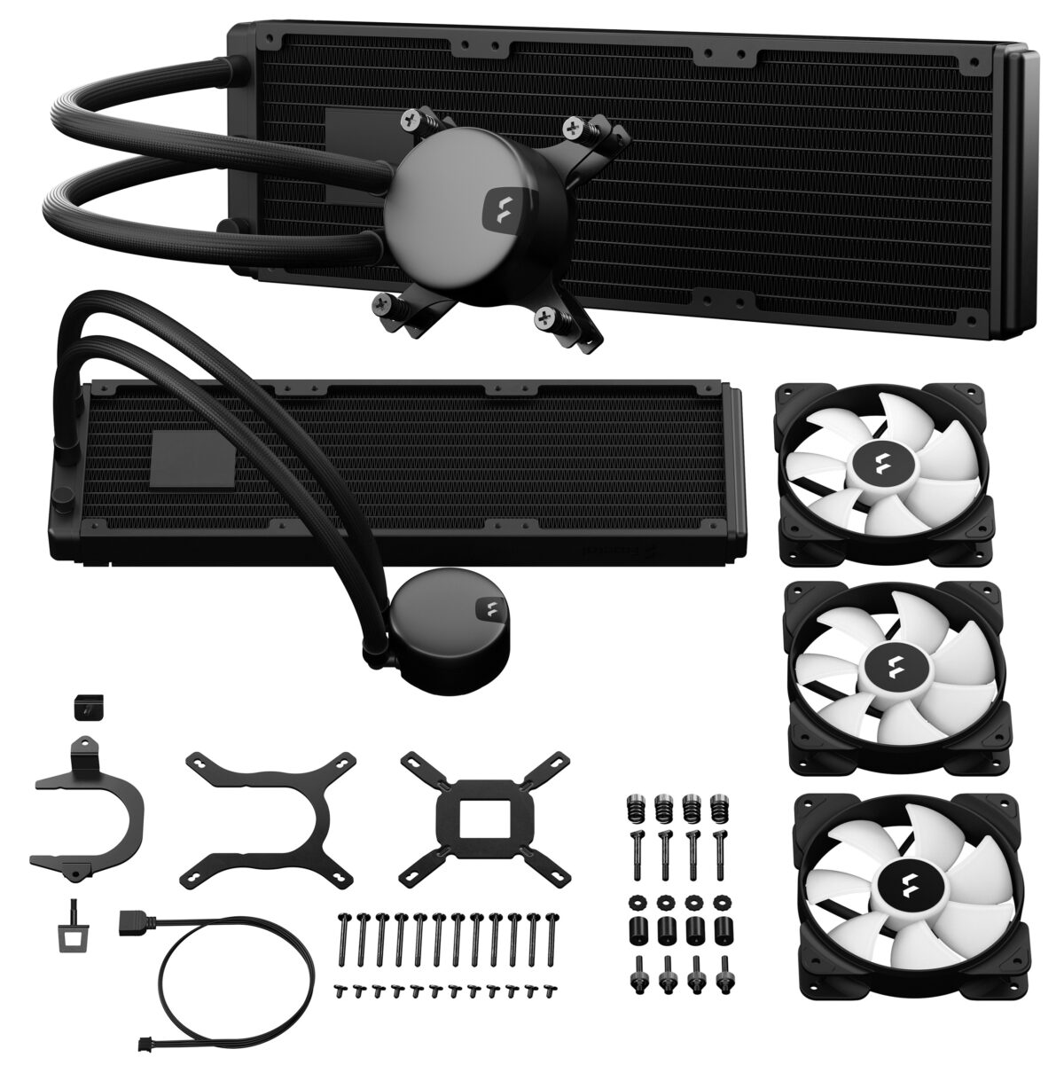 Fractal Lumen S36 RGB V2 AIO Liquid Cooler – 360mm Radiator, Triple Aspect 12 RGB PWM Fans, Six-LED ARGB Pump, Dark Stealth Mode, Rotatable Top, Pre-Applied Paste, LGA 1851/1700 & AM5 Support | BLACK ~ FD-W-L1-S3612