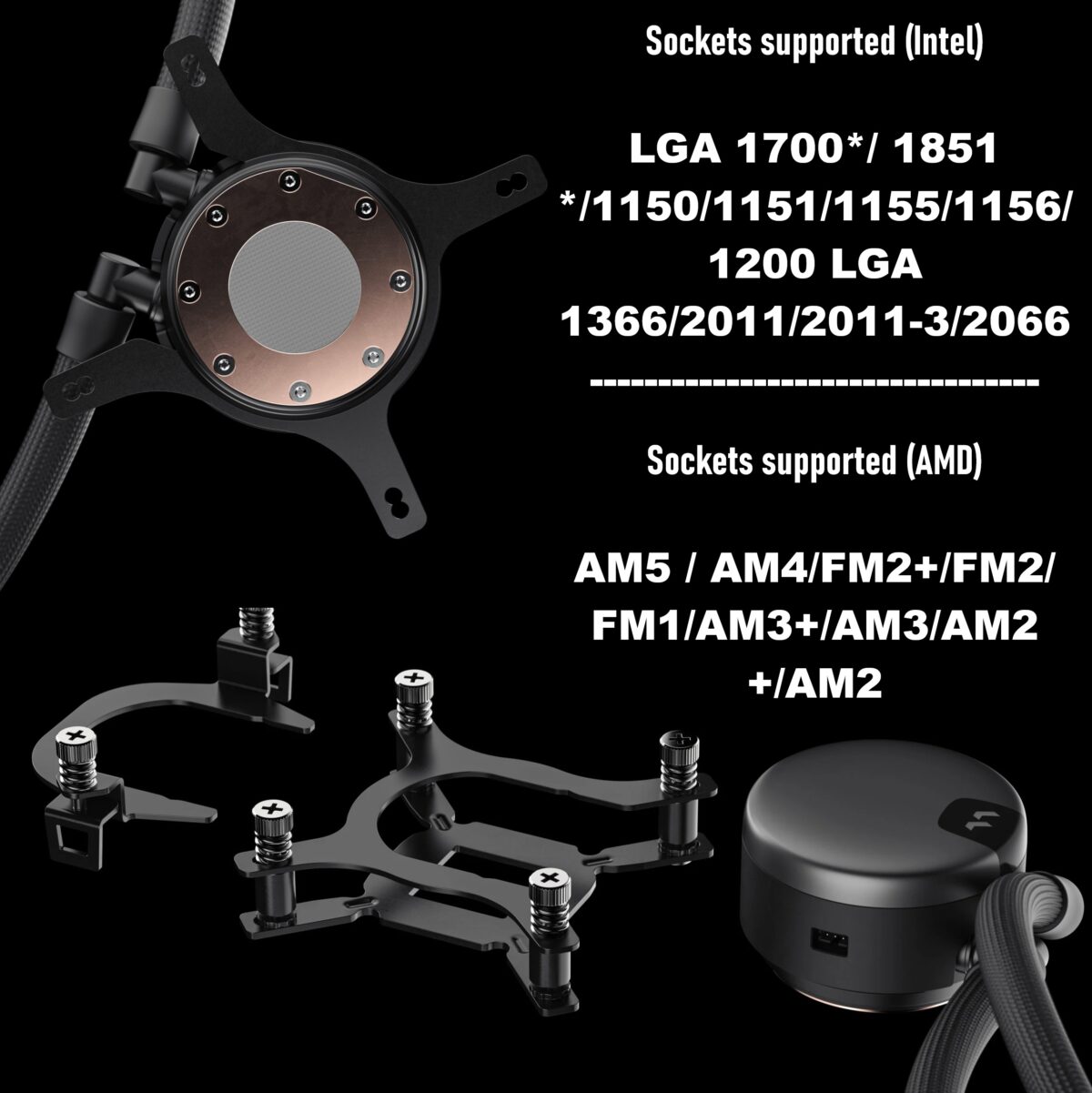 Fractal Lumen S24 RGB V2  ARGB Liquid Cooler With Six Addressable LEDs, Copper Cold Plate, Dual Aspect 12 RGB PWM Fans, Dark Stealth Mode, 400mm Tubes, And Wide Intel/AMD Socket Support | BLACK ~ FD-W-L1-S2412