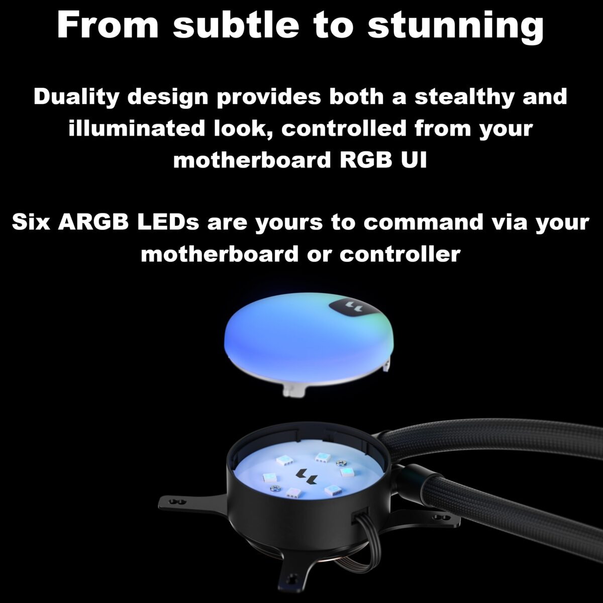 Fractal Lumen S24 RGB V2  ARGB Liquid Cooler With Six Addressable LEDs, Copper Cold Plate, Dual Aspect 12 RGB PWM Fans, Dark Stealth Mode, 400mm Tubes, And Wide Intel/AMD Socket Support | BLACK ~ FD-W-L1-S2412