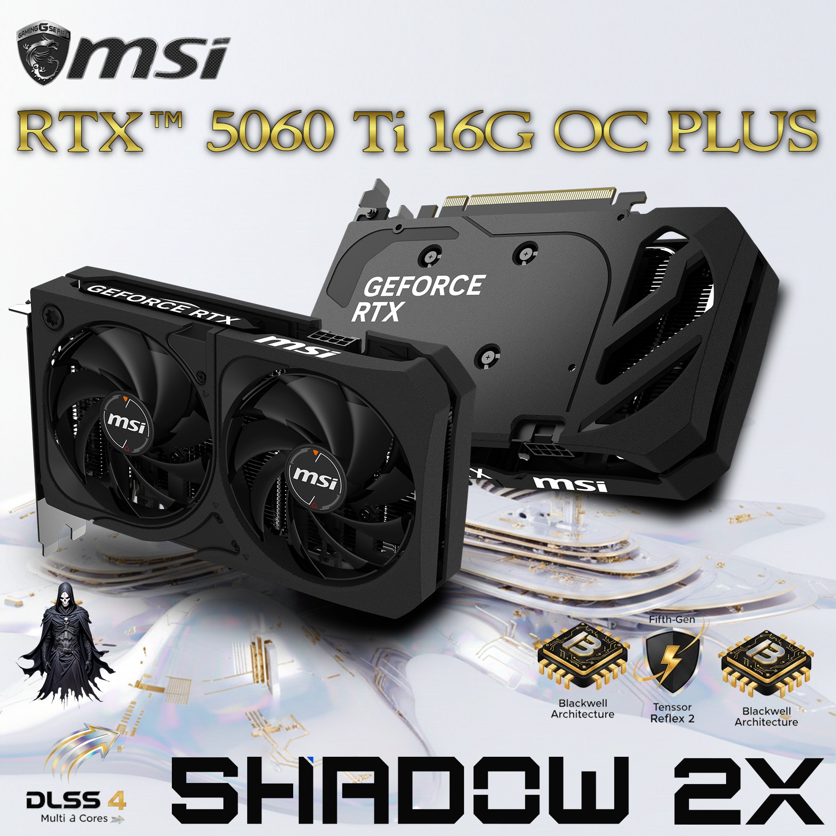 MSI GeForce RTX 5060 Ti 16GB GDDR7 SHADOW 2X OC PLUS Graphics Card With  2602 MHz Boost, 4608 CUDA® CORES , Blackwell Architecture, DLSS 4, Dual-Fan Cooling, PCIe Gen 5