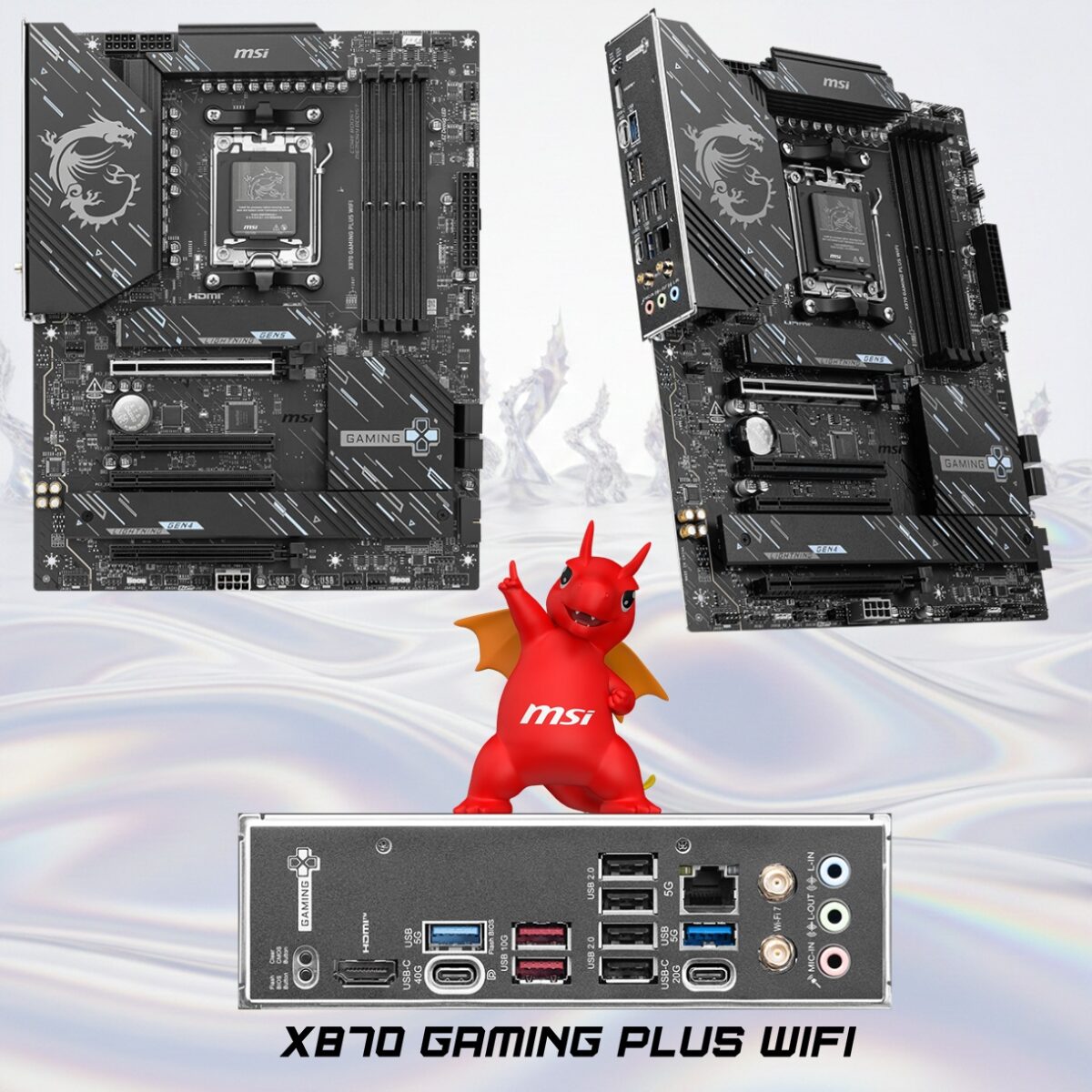 MSI X870 GAMING PLUS WIFI AM5 ATX Motherboard With AMD X870 Chipset, AM5 Socket, 4x DDR5 8200+ MT/s OC, PCIe 5.0, USB4 40Gbps, Wi-Fi 7, 5G LAN 