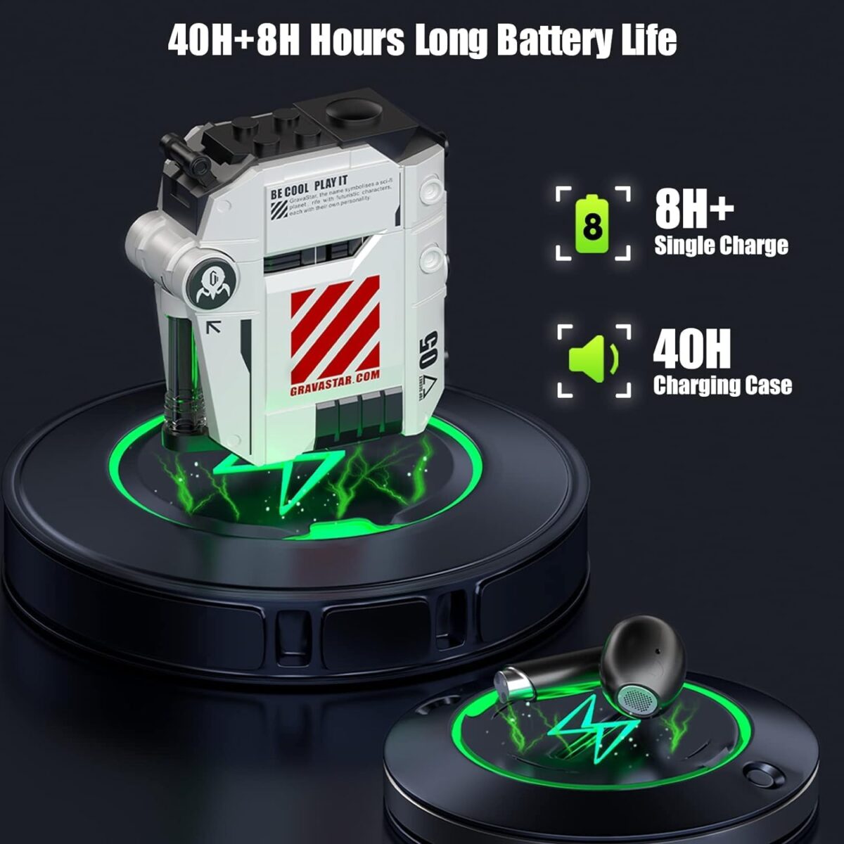 GravaStar Sirius P5 Wireless Earbuds With 12mm Dynamic Drivers, Bluetooth 5.2, 48ms Gaming Mode, Interchangeable Shell Charging Case, ENC Calling, 30-Hour Playtime, IPX4 | Defense Mecha White 