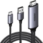UGREEN-35984A UGREEN HDMI to USB-C 4K 60Hz 2 Meter Cable With USB Power Cable UGREEN Active HDMI To USB-C 4K 60Hz Cable With USB Power 2-meters , Supports 2K 120Hz 1080P 144Hz HDR Surround Audio, Unidirectional HDMI to Thunderbolt , for Switch, PS5 - SteamDeck - Laptop to USB-C Portable Monitor -AR/XR Headset | 35984A