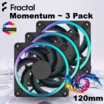 Fractal Momentum 12 RGB 3-Pack High-Performance 120mm Fans With ARGB Gen 2 Lighting, LCP Blades, FDB Bearing, PWM Control, Zero RPM Mode, High Airflow And Low Noise ~ Black FD-F-MR1-1203  Momentum 12 RGB, 3-pack, Black FD-F-MR1-1203
