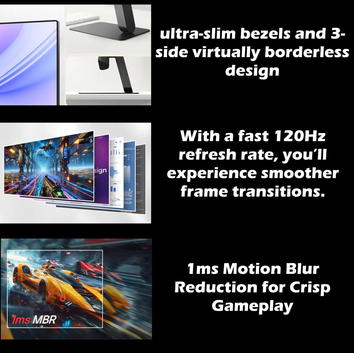 LG 24 Inch FHD IPS Monitor With 120Hz Refresh Rate HDR10 99% sRGB 1ms Motion Blur Reduction HDMI 2.0 Tilt Stand And Slim Virtually Borderless Design | 24U411A-B