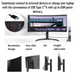 LG 34 Inch UltraWide Curved Monitor WQHD 3440x1440 HDR10 VA Panel 100Hz AMD FreeSync USB Type-C 65W PD PBP Dual Controller Tilt Height Stand 3-Side Borderless Design – 34WR55QC-B