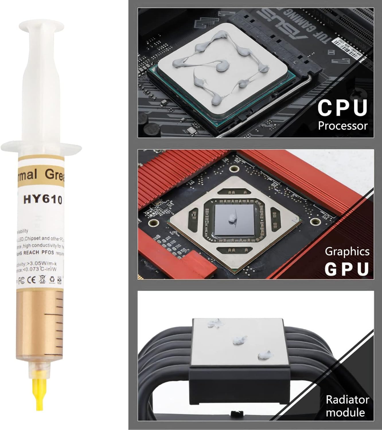 HY610 THERMAL GREASE HY610 HALNZIYE HY610 Gold Thermal Grease 25g Large Syringe – 3.05W/m-K Conductivity, Low Impedance, -20~180°C Operation, CPU/GPU Cooling Paste for DIY PC Builders & High-Thermal Modules