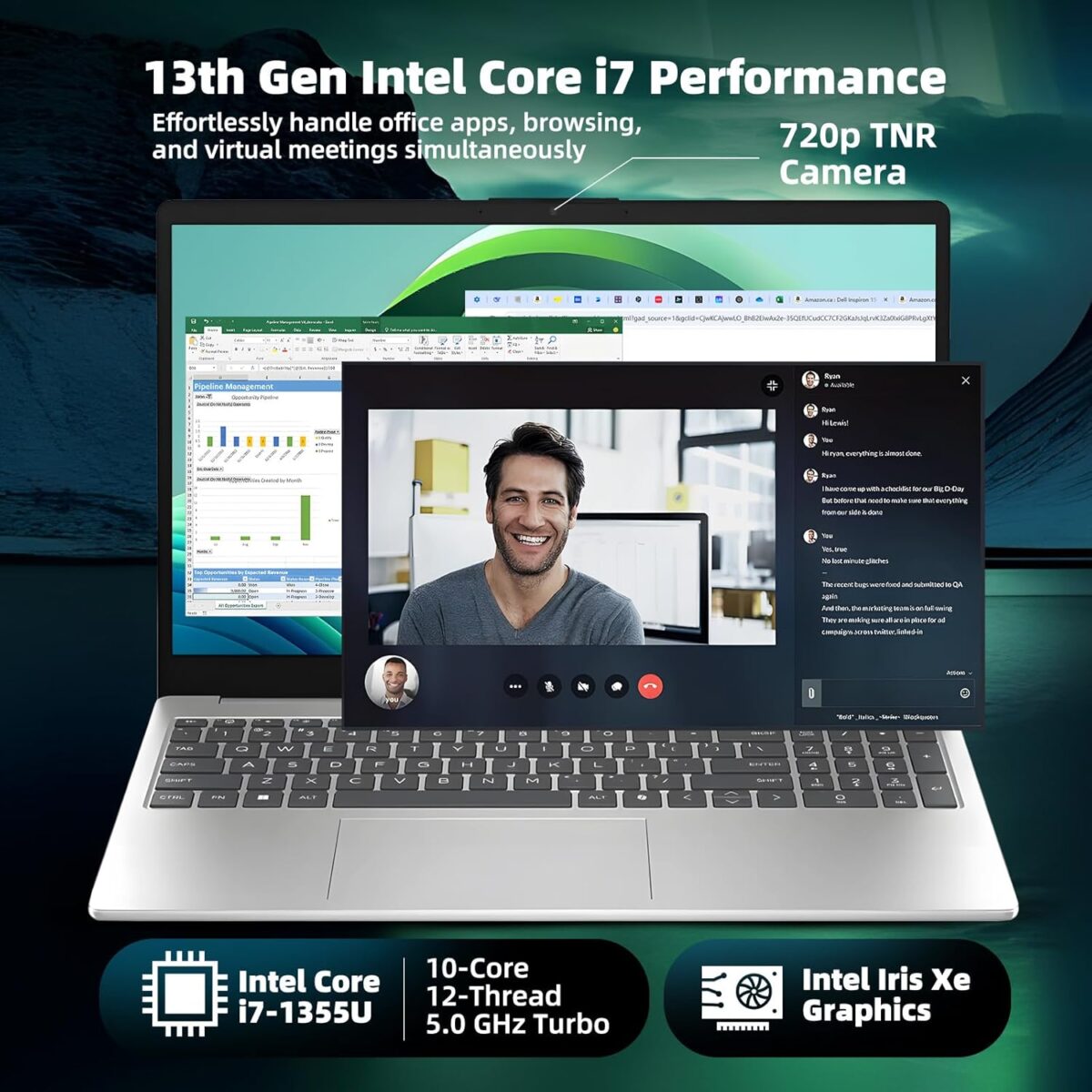 HP 15-fd0127dx : Intel® Core i7-1355U | 16GB DDR4 RAM ;  512GB NVMe SSD | 15.6 inch FHD IPS Touch Display |Intel® Iris® Xe Graphics | Windows 11 | Natural Silver 
