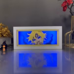 Meliodas RGB Anime Paper-Cut Shadow Lightbox [21 x 9.3 x 6cm] From The Seven Deadly Sins With Layered Art Design, 16 RGB Lighting Modes, White MDF Wood Frame, USB Power, And Remote Control 