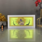Meliodas RGB Anime Paper-Cut Shadow Lightbox [21 x 9.3 x 6cm] From The Seven Deadly Sins With Layered Art Design, 16 RGB Lighting Modes, White MDF Wood Frame, USB Power, And Remote Control 