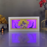 Meliodas RGB Anime Paper-Cut Shadow Lightbox [21 x 9.3 x 6cm] From The Seven Deadly Sins With Layered Art Design, 16 RGB Lighting Modes, White MDF Wood Frame, USB Power, And Remote Control 