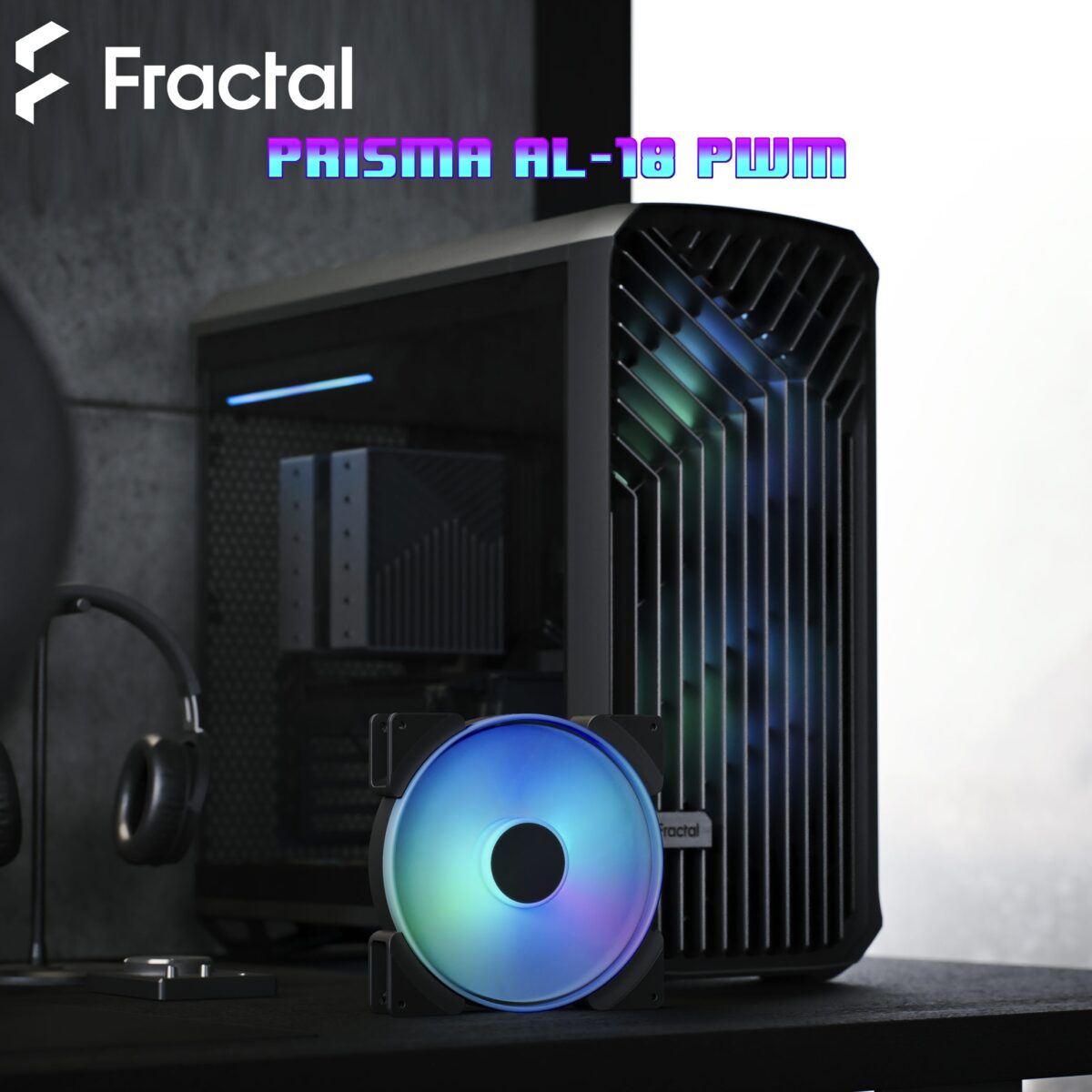 Fractal Prisma AL18 RGB PWM 2-Pack  High-Airflow 180mm ARGB Fans With LLS Bearings, PWM 300–1200 RPM Range, Uniform Glow Ring, High Static Pressure And Wide Compatibility | Black ~ FD-FAN-PRI-AL18-PWM-2P