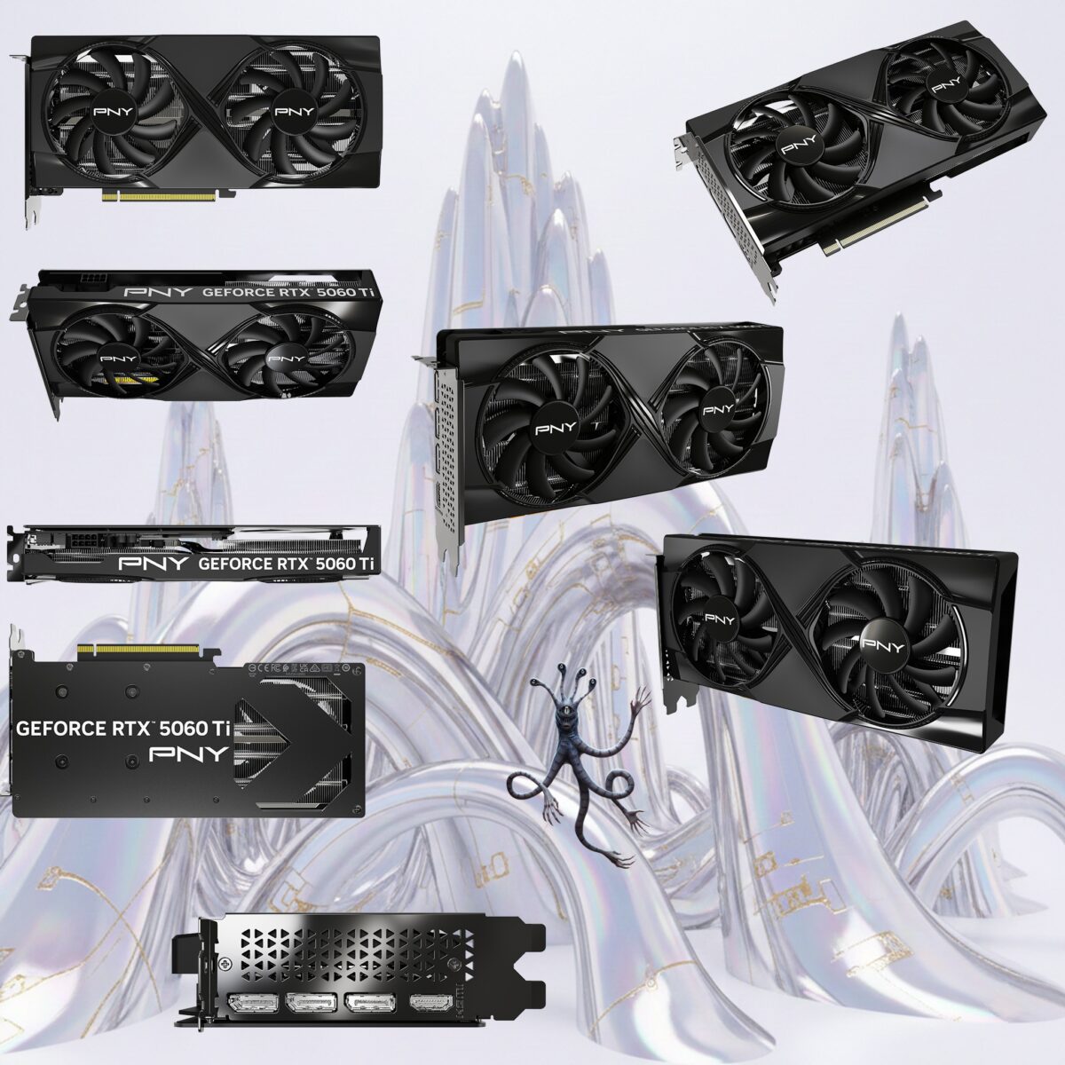 PNY GeForce RTX 5060 Ti 16GB GDDR7 OC Dual Fan GPU With NVIDIA Blackwell, DLSS 4, PCIe 5.0, 4608 CUDA® Cores, 2692 MHz Boost,  4K 480Hz / 8K 165Hz Support , STEALTH MODE