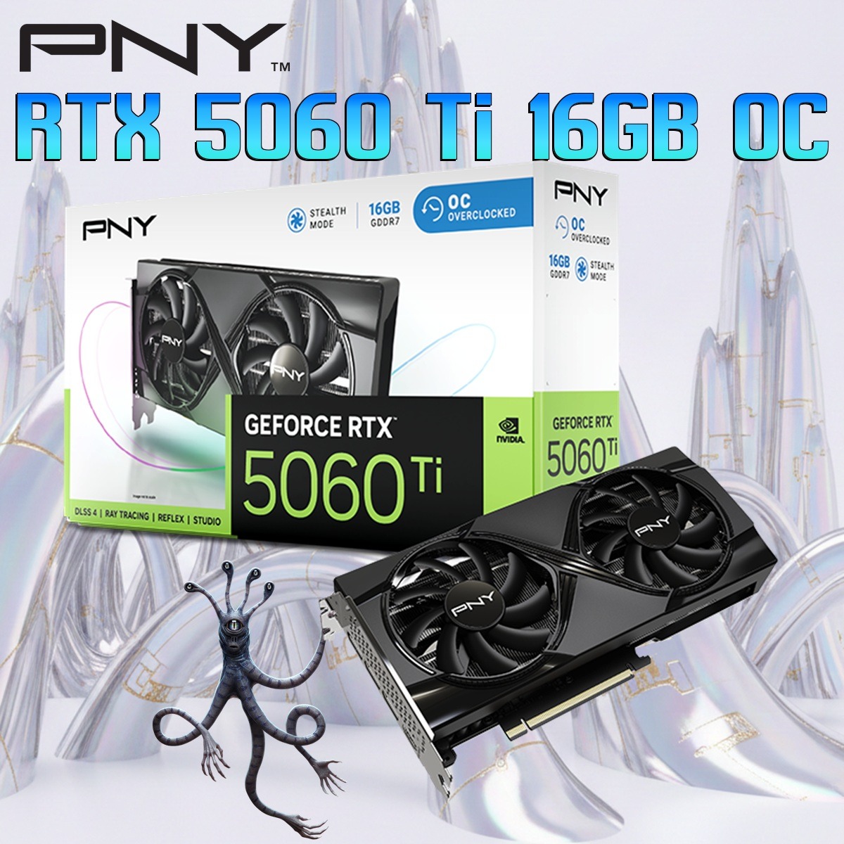PNY GeForce RTX 5060 Ti 16GB GDDR7 OC Dual Fan GPU With NVIDIA Blackwell, DLSS 4, PCIe 5.0, 4608 CUDA® Cores, 2692 MHz Boost,  4K 480Hz / 8K 165Hz Support , STEALTH MODE