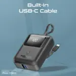 Promate PowerPod-10 Ultra Compact 35W Power Bank With 10000mAh Battery, Built-In USB-C Cable, USB-C Power Delivery, QC 3.0 USB-A, Smart LED Display