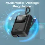 Promate PowerPod-10 Ultra Compact 35W Power Bank With 10000mAh Battery, Built-In USB-C Cable, USB-C Power Delivery, QC 3.0 USB-A, Smart LED Display