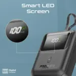 Promate PowerPod-10 Ultra Compact 35W Power Bank With 10000mAh Battery, Built-In USB-C Cable, USB-C Power Delivery, QC 3.0 USB-A, Smart LED Display