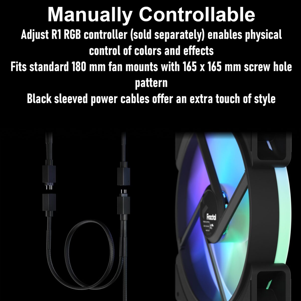 Fractal Prisma AL18 RGB PWM 2-Pack  High-Airflow 180mm ARGB Fans With LLS Bearings, PWM 300–1200 RPM Range, Uniform Glow Ring, High Static Pressure And Wide Compatibility | Black ~ FD-FAN-PRI-AL18-PWM-2P