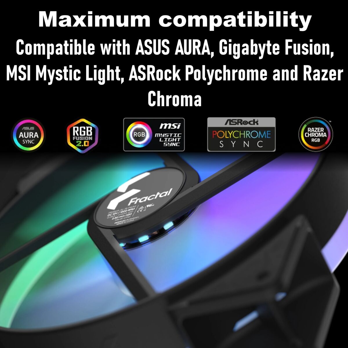 Fractal Prisma AL18 RGB PWM 2-Pack  High-Airflow 180mm ARGB Fans With LLS Bearings, PWM 300–1200 RPM Range, Uniform Glow Ring, High Static Pressure And Wide Compatibility | Black ~ FD-FAN-PRI-AL18-PWM-2P