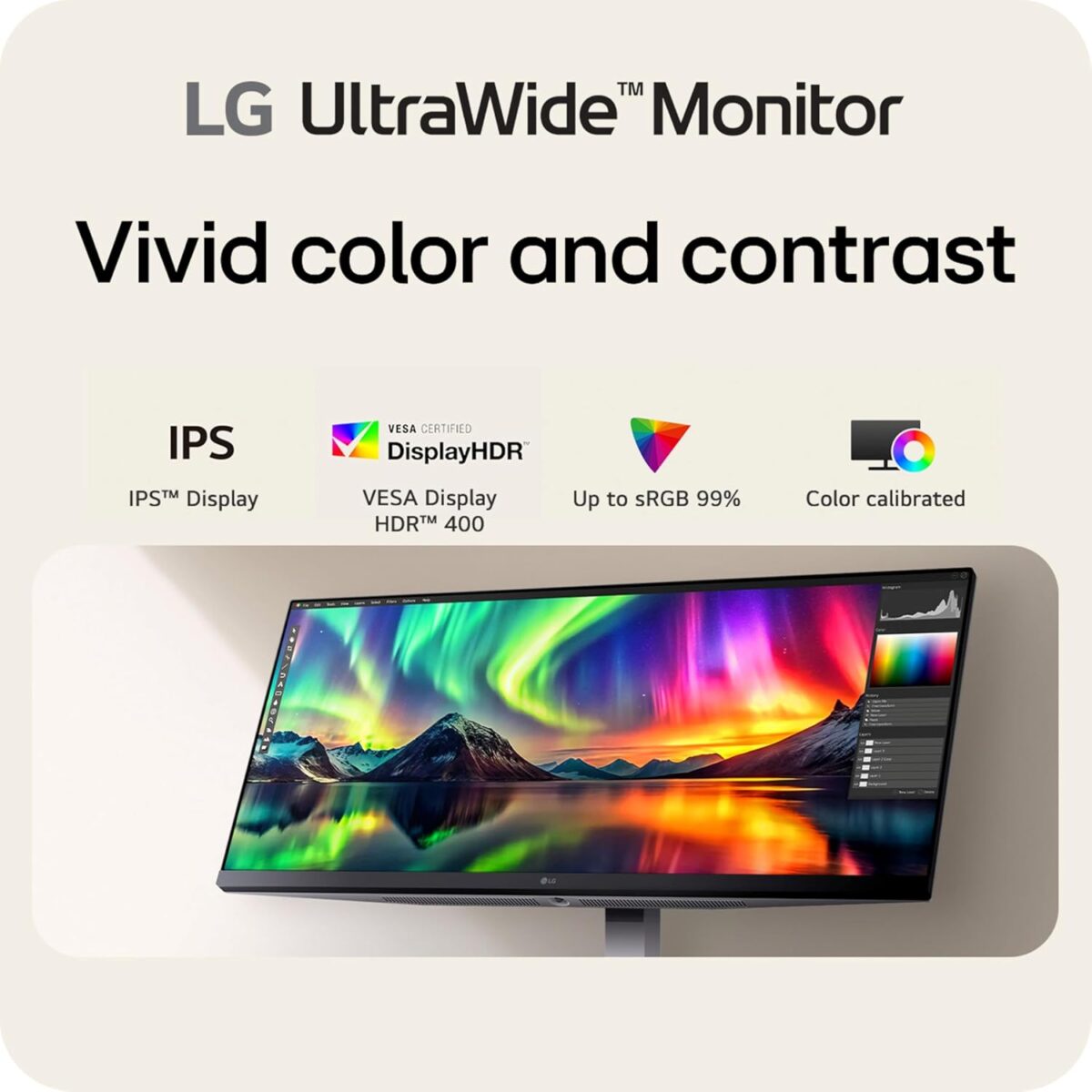 LG 34U530A-W 34-inch UltraWide WFHD (2560 x 1080) IPS Wide Computer Monitor, 100Hz, VESA DisplayHDR 400, HDMI, DisplayPort, USB Type-C, Tilt/Height/Swivel Stand, White