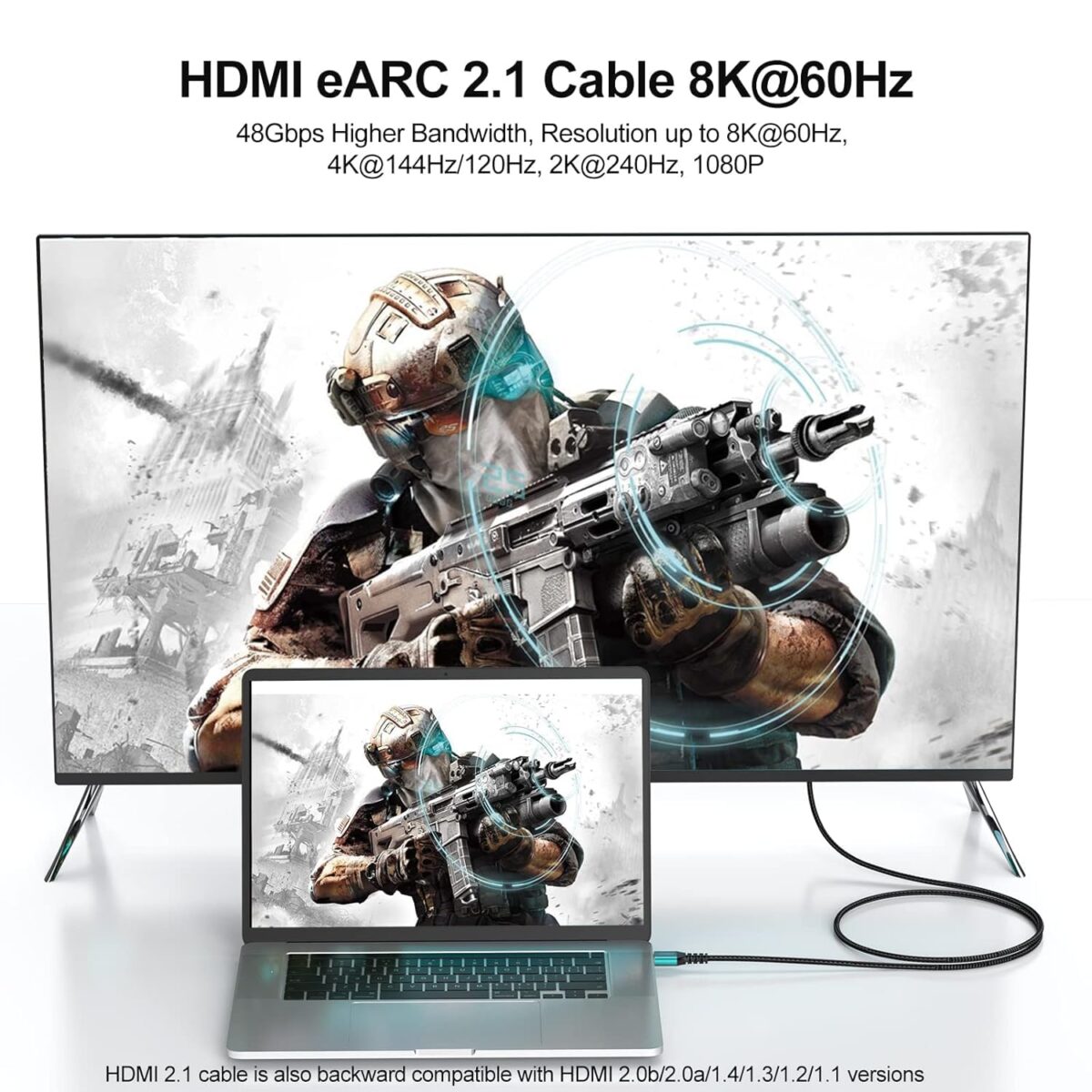 Certified 8K HDMI 2.1 Cable , 48Gbps Ultra High Speed HDMI® Cord Ethernet CEC 4K 240Hz 165Hz 144Hz 120Hz 8K 60Hz eARC Netflix HDCP2.3 HDR10+ PC Laptop RTX5090 TV Monitor Projector X-box PS5 | 1.5 meters