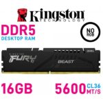 Kingston FURY Beast DDR5 16GB 5600MT/s CL36 Desktop Memory Module with Heatsink, EXPO & Intel XMP 3.0 Support, 1.25V Low-Latency Performance – KF556C36BBE-16