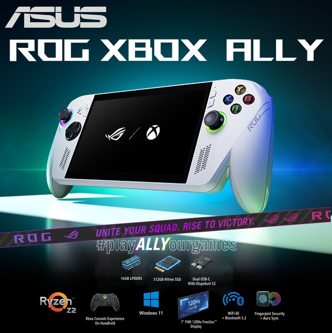 ASUS ROG Xbox Ally Handheld Gaming Console With Ryzen Z2 A, 16GB LPDDR5, 512GB NVMe SSD, 7” FHD 120Hz FreeSync Display, Windows 11, Wi-Fi 6E | WHITE ~ RC73YA-XB_ALLY.Z2A.16
