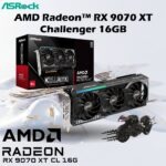 ASRock AMD Radeon RX 9070 XT Challenger 16GB GDDR6 Triple-Fan GPU With RDNA 4, 64 CUs, 2970 MHz Boost, 20Gbps Memory, HDMI 2.1b, DP 2.1a, 2×8-Pin Power, Metal Backplate – RX9070XT CL 16G