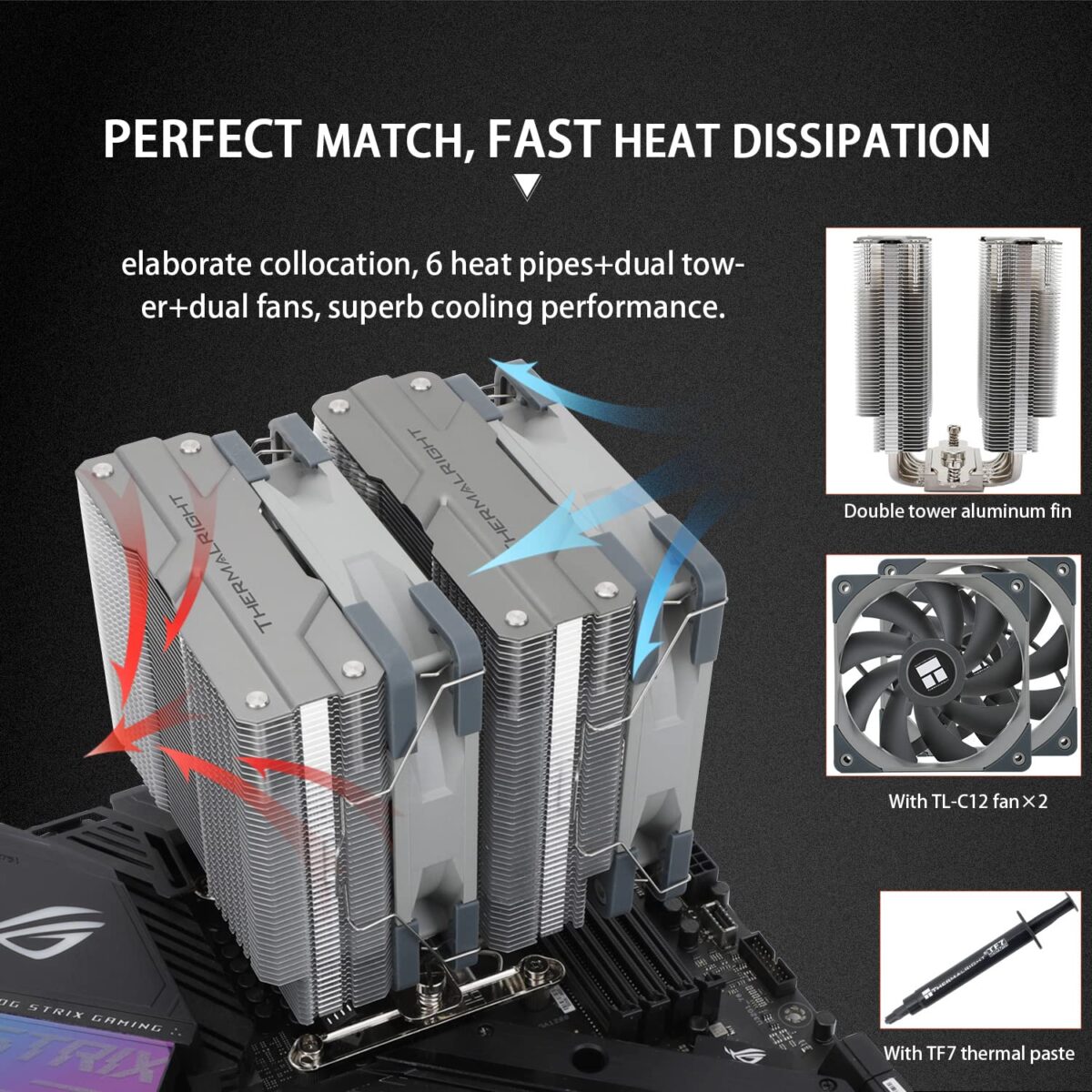 Thermalright Peerless Assassin 120 CPU Air Cooler With 6 Heat Pipes, Dual 120mm PWM Fans, 245W TDP, AGHP Technology, Aluminium Heatsink, For Intel And AMD AM4 AM5 LGA1700 | GRAPHITE SILVER