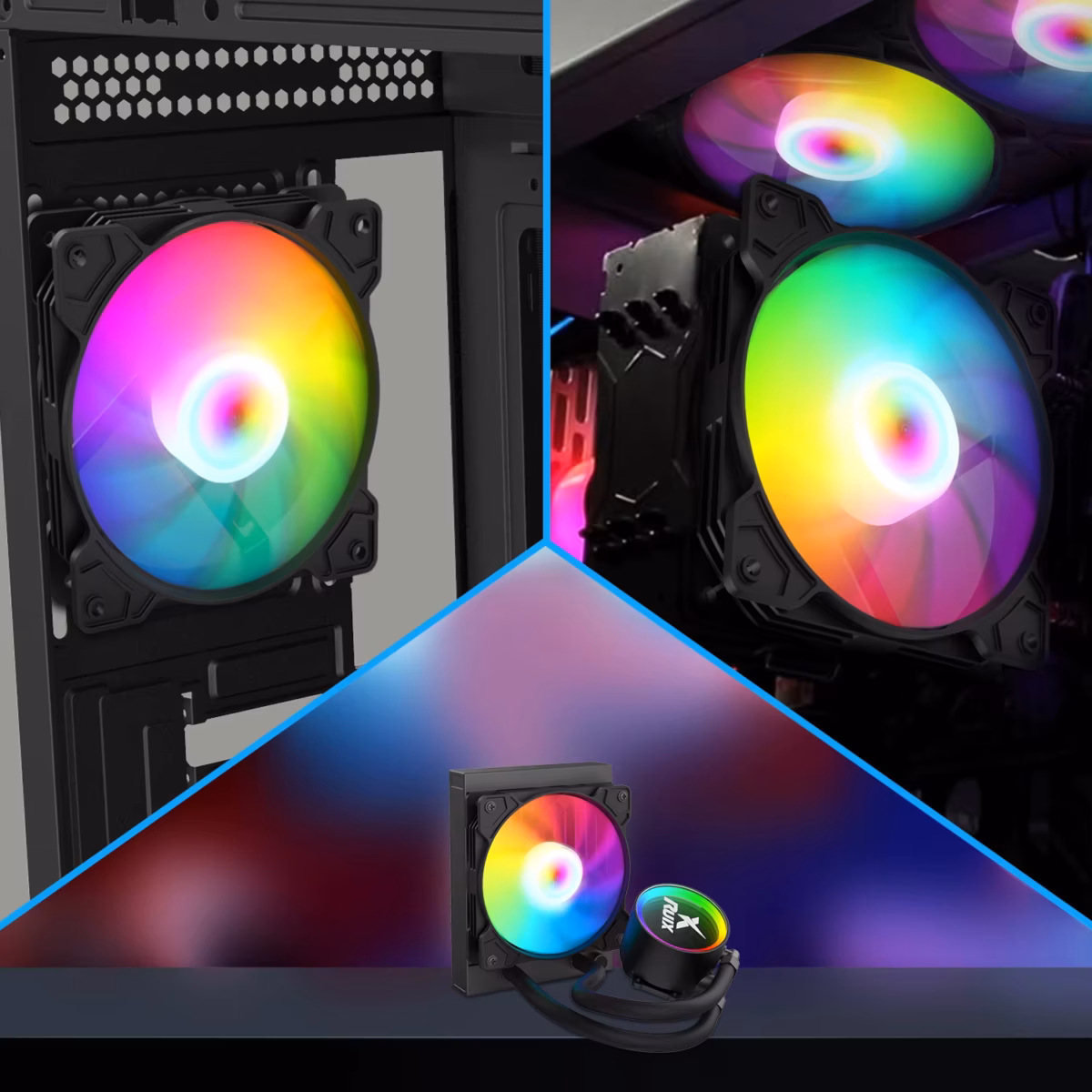 FAN-RGB-12CM FAN 12CM FOR CASE RGB MOLEX AsiaFox  120mm RGB PC Case Fan Black With Hydro Bearing 1200RPM 64CFM Airflow 24dBA Quiet Operation Molex 4 Pin Connector And 40000 Hour Lifespan