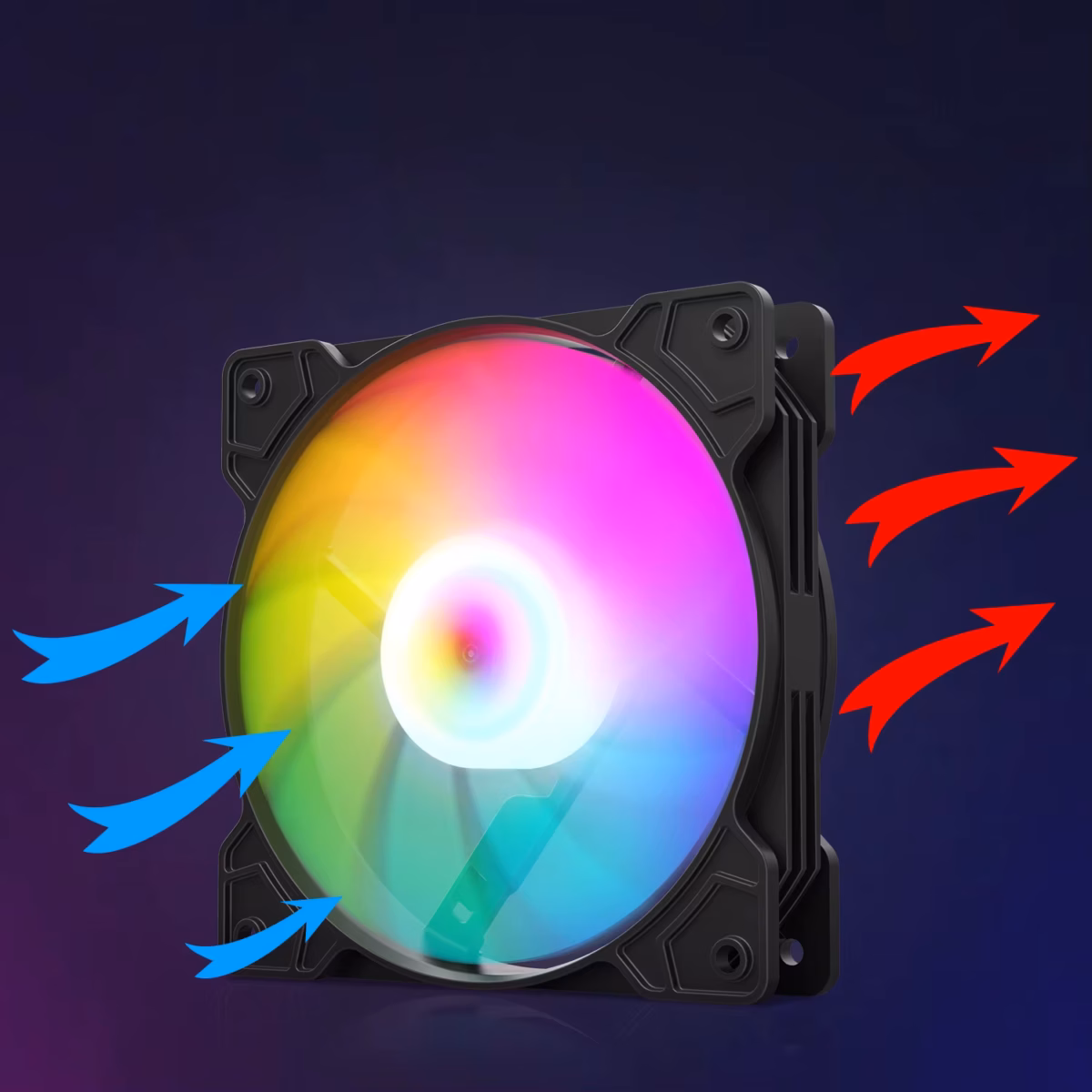 FAN-RGB-12CM FAN 12CM FOR CASE RGB MOLEX AsiaFox  120mm RGB PC Case Fan Black With Hydro Bearing 1200RPM 64CFM Airflow 24dBA Quiet Operation Molex 4 Pin Connector And 40000 Hour Lifespan