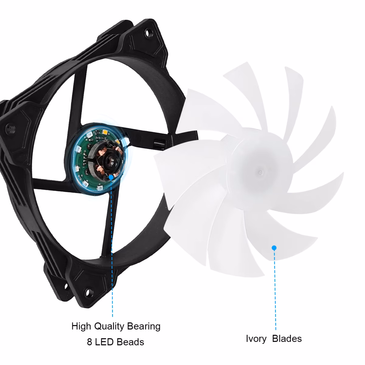 FAN-RGB-12CM FAN 12CM FOR CASE RGB MOLEX AsiaFox  120mm RGB PC Case Fan Black With Hydro Bearing 1200RPM 64CFM Airflow 24dBA Quiet Operation Molex 4 Pin Connector And 40000 Hour Lifespan