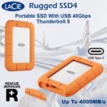 Seagate LaCie Rugged SSD4 2TB Portable SSD With USB 40Gbps Thunderbolt 5 Up To 4000MB/s IP54 Rugged Design USB-C Universal Compatibility